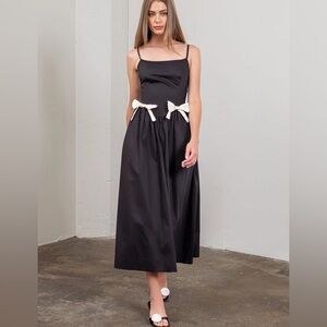 Moon River Black Dress with Cream Bows